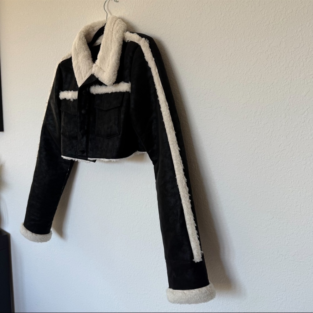 Nbd Black Shearling Cropped Jacket - image 7